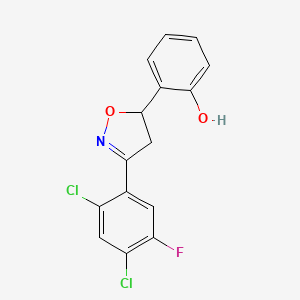 molecular formula C15H10Cl2FNO2 B12608571 2-[3-(2,4-Dichloro-5-fluorophenyl)-4,5-dihydro-1,2-oxazol-5-yl]phenol CAS No. 649556-47-8