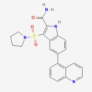 molecular formula C22H20N4O3S B12608703 3-(Pyrrolidine-1-sulfonyl)-5-(quinolin-5-yl)-1H-indole-2-carboxamide CAS No. 918495-22-4