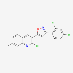 molecular formula C19H11Cl3N2O B12608981 Quinoline, 2-chloro-3-[3-(2,4-dichlorophenyl)-5-isoxazolyl]-7-methyl- CAS No. 650637-56-2