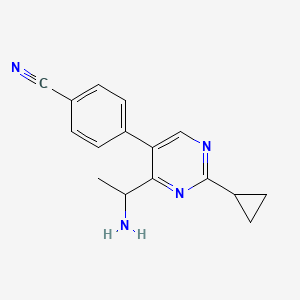 molecular formula C16H16N4 B12609020 4-[4-(1-Aminoethyl)-2-cyclopropylpyrimidin-5-yl]benzonitrile CAS No. 918422-33-0