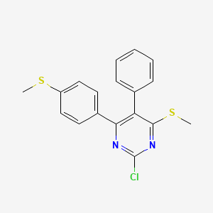 molecular formula C18H15ClN2S2 B12609183 Pyrimidine, 2-chloro-4-(methylthio)-6-[4-(methylthio)phenyl]-5-phenyl- CAS No. 651316-43-7