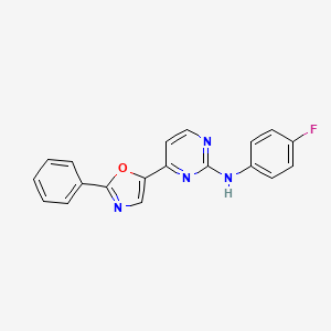molecular formula C19H13FN4O B12609206 2-Pyrimidinamine, N-(4-fluorophenyl)-4-(2-phenyl-5-oxazolyl)- CAS No. 647030-88-4