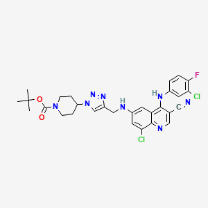 molecular formula C29H29Cl2FN8O2 B12609357 1-Piperidinecarboxylic acid, 4-[4-[[[8-chloro-4-[(3-chloro-4-fluorophenyl)amino]-3-cyano-6-quinolinyl]amino]methyl]-1H-1,2,3-triazol-1-yl]-, 1,1-dimethylethyl ester 