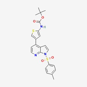molecular formula C23H23N3O4S2 B12609398 Carbamic acid, N-[4-[1-[(4-methylphenyl)sulfonyl]-1H-pyrrolo[2,3-b]pyridin-4-yl]-2-thienyl]-, 1,1-dimethylethyl ester 