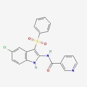 molecular formula C20H14ClN3O3S B12609519 N-[3-(Benzenesulfonyl)-5-chloro-1H-indol-2-yl]pyridine-3-carboxamide CAS No. 918493-37-5