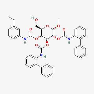 molecular formula C42H41N3O9 B1261098 N-(3-ethylphenyl)carbamic acid [(2R,3R,4S,5R,6S)-2-(hydroxymethyl)-6-methoxy-4,5-bis[oxo-(2-phenylanilino)methoxy]-3-oxanyl] ester 