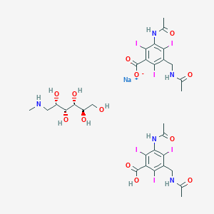 molecular formula C31H38I6N5NaO13 B1261123 sodium;3-acetamido-5-(acetamidomethyl)-2,4,6-triiodobenzoate;3-acetamido-5-(acetamidomethyl)-2,4,6-triiodobenzoic acid;(2R,3R,4R,5S)-6-(methylamino)hexane-1,2,3,4,5-pentol 