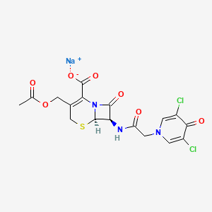 molecular formula C17H14Cl2N3NaO7S B1261177 Sodium (6R-trans)-3-(acetoxymethyl)-7-((3,5-dichloro-4-oxo-1(4H)-pyridyl)acetamido)-8-oxo-5-thia-1-azabicyclo(4.2.0)oct-2-ene-2-carboxylate CAS No. 67763-91-1