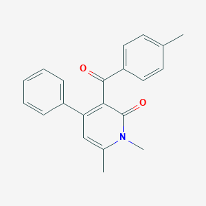 molecular formula C21H19NO2 B126124 2(1H)-Pyridinone, 1,6-dimethyl-3-(4-methylbenzoyl)-4-phenyl- CAS No. 143572-55-8