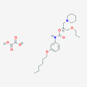 molecular formula C26H42N2O8 B126127 Carbamic acid, (3-(hexyloxy)phenyl)-, 1-(1-piperidinylmethyl)-2-propoxyethyl ester, ethanedioate (1:1) CAS No. 143503-41-7
