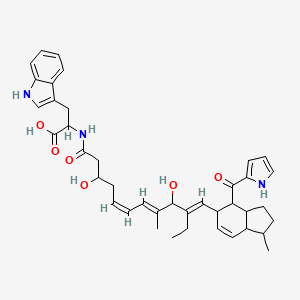 molecular formula C40H49N3O6 B1261274 2-[[(5Z,7E,10E)-3,9-dihydroxy-8-methyl-10-[[1-methyl-4-(1H-pyrrole-2-carbonyl)-2,3,3a,4,5,7a-hexahydro-1H-inden-5-yl]methylidene]dodeca-5,7-dienoyl]amino]-3-(1H-indol-3-yl)propanoic acid 