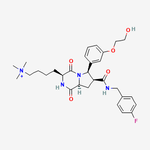 molecular formula C30H40FN4O5+ B1261339 4-[(3S,6R,7S,8aS)-7-[[(4-fluorophenyl)methylamino]-oxomethyl]-6-[3-(2-hydroxyethoxy)phenyl]-1,4-dioxo-2,3,6,7,8,8a-hexahydropyrrolo[1,2-a]pyrazin-3-yl]butyl-trimethylammonium 
