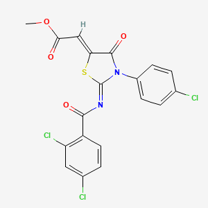 Acetic acid, 2-[3-(4-chlorophenyl)-2-[(2,4-dichlorobenzoyl)imino]-4-oxo-5-thiazolidinylidene]-, methyl ester