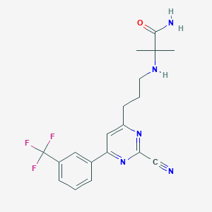molecular formula C19H20F3N5O B12614186 Propanamide, 2-[[3-[2-cyano-6-[3-(trifluoromethyl)phenyl]-4-pyrimidinyl]propyl]amino]-2-methyl- 