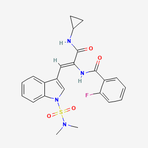 molecular formula C23H23FN4O4S B12615290 N-{(1Z)-3-(cyclopropylamino)-1-[1-(dimethylsulfamoyl)-1H-indol-3-yl]-3-oxoprop-1-en-2-yl}-2-fluorobenzamide 