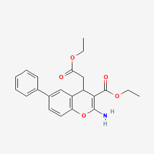 2-Amino-3-(ethoxycarbonyl)-6-phenyl-4H-1-benzopyran-4-acetic acid ethyl ester