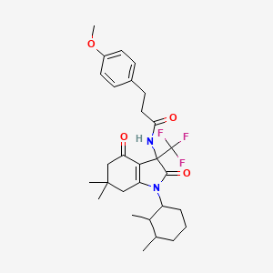 molecular formula C29H37F3N2O4 B12615538 N-[1-(2,3-dimethylcyclohexyl)-6,6-dimethyl-2,4-dioxo-3-(trifluoromethyl)-2,3,4,5,6,7-hexahydro-1H-indol-3-yl]-3-(4-methoxyphenyl)propanamide 