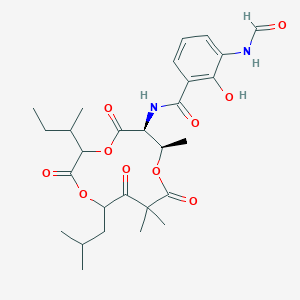 N-[(6S,7R)-3-butan-2-yl-7,10,10-trimethyl-12-(2-methylpropyl)-2,5,9,11-tetraoxo-1,4,8-trioxacyclododec-6-yl]-3-formamido-2-hydroxybenzamide