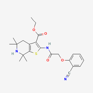 molecular formula C23H27N3O4S B1261617 2-[[2-(2-Cyanophenoxy)-1-oxoethyl]amino]-5,5,7,7-tetramethyl-4,6-dihydrothieno[2,3-c]pyridine-3-carboxylic acid ethyl ester 