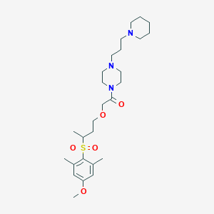 molecular formula C27H45N3O5S B12616438 Ethanone, 2-[3-[(4-methoxy-2,6-dimethylphenyl)sulfonyl]butoxy]-1-[4-[3-(1-piperidinyl)propyl]-1-piperazinyl]- 