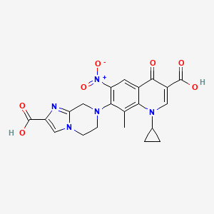molecular formula C21H19N5O7 B1261680 7-(2-carboxy-6,8-dihydro-5H-imidazo[1,2-a]pyrazin-7-yl)-1-cyclopropyl-8-methyl-6-nitro-4-oxo-quinoline-3-carboxylic acid 
