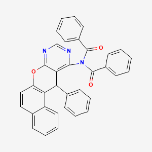 molecular formula C35H23N3O3 B1261730 N-benzoyl-N-(18-phenyl-11-oxa-13,15-diazatetracyclo[8.8.0.02,7.012,17]octadeca-1(10),2,4,6,8,12,14,16-octaen-16-yl)benzamide 