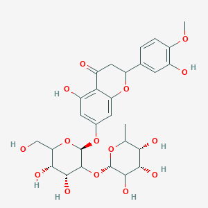 molecular formula C28H34O15 B1261742 7-[(2S,4R,5S)-4,5-dihydroxy-6-(hydroxymethyl)-3-[(2S,4S,5R)-3,4,5-trihydroxy-6-methyloxan-2-yl]oxyoxan-2-yl]oxy-5-hydroxy-2-(3-hydroxy-4-methoxyphenyl)-2,3-dihydrochromen-4-one 