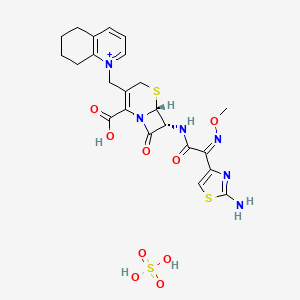 molecular formula C23H27N6O9S3+ B1261755 (6R,7R)-7-[[(2Z)-2-(2-amino-1,3-thiazol-4-yl)-2-methoxyiminoacetyl]amino]-8-oxo-3-(5,6,7,8-tetrahydroquinolin-1-ium-1-ylmethyl)-5-thia-1-azabicyclo[4.2.0]oct-2-ene-2-carboxylic acid;sulfuric acid 