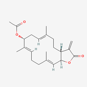 molecular formula C22H30O4 B1261875 [(3aR,6E,9R,10E,14E,15aS)-6,10,14-trimethyl-3-methylidene-2-oxo-3a,4,5,8,9,12,13,15a-octahydrocyclotetradeca[b]furan-9-yl] acetate 