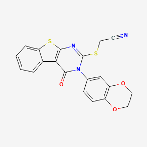 molecular formula C20H13N3O3S2 B12619569 Acetonitrile, 2-[[3-(2,3-dihydro-1,4-benzodioxin-6-yl)-3,4-dihydro-4-oxo[1]benzothieno[2,3-d]pyrimidin-2-yl]thio]- 