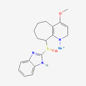 molecular formula C18H20N3NaO2S B1262013 (+-)-2-((4-Methoxy-6,7,8,9-tetrahydro-5H-cyclohepta(b)pyridin-9-yl)sulfinyl)-1H-benzimidazole sodium salt CAS No. 137927-14-1