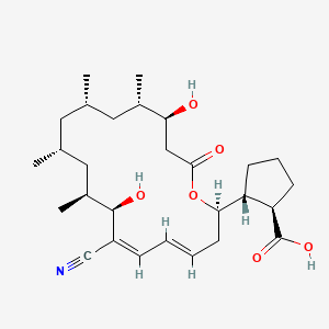 molecular formula C28H43NO6 B1262014 (1R,2R)-2-[(2R,4E,6Z,8R,9S,11R,13S,15S,16S)-7-cyano-8,16-dihydroxy-9,11,13,15-tetramethyl-18-oxooxacyclooctadeca-4,6-dien-2-yl]cyclopentanecarboxylic acid 