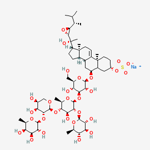 molecular formula C57H93NaO28S B1262145 sodium;[(3S,6S,8S,10S,13S,14S,17S)-6-[(2R,3R,4S,5R,6R)-4-[(2S,3R,4S,5S,6R)-5-[(2S,3R,4S,5S)-4,5-dihydroxy-3-[(2S,3R,4S,5R,6R)-3,4,5-trihydroxy-6-methyloxan-2-yl]oxyoxan-2-yl]oxy-4-hydroxy-6-methyl-3-[(2S,3R,4S,5S,6R)-3,4,5-trihydroxy-6-methyloxan-2-yl]oxyoxan-2-yl]oxy-3,5-dihydroxy-6-(hydroxymethyl)oxan-2-yl]oxy-17-[(1R)-1-hydroxy-1-[(2R,3S)-3-[(2S)-3-methylbutan-2-yl]oxiran-2-yl]ethyl]-10,13-dimethyl-2,3,4,5,6,7,8,12,14,15,16,17-dodecahydro-1H-cyclopenta[a]phenanthren-3-yl] sulfate 