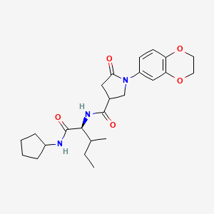 molecular formula C24H33N3O5 B12622163 N-[(2S)-1-(cyclopentylamino)-3-methyl-1-oxopentan-2-yl]-1-(2,3-dihydro-1,4-benzodioxin-6-yl)-5-oxopyrrolidine-3-carboxamide 