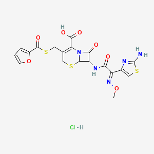 7-[[(2E)-2-(2-amino-1,3-thiazol-4-yl)-2-methoxyiminoacetyl]amino]-3-(furan-2-carbonylsulfanylmethyl)-8-oxo-5-thia-1-azabicyclo[4.2.0]oct-2-ene-2-carboxylic acid;hydrochloride