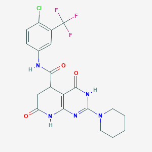 molecular formula C20H19ClF3N5O3 B12622392 N-[4-chloro-3-(trifluoromethyl)phenyl]-4-hydroxy-7-oxo-2-(piperidin-1-yl)-5,6,7,8-tetrahydropyrido[2,3-d]pyrimidine-5-carboxamide 