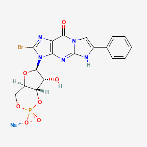 molecular formula C18H14BrN5NaO7P B1262264 sodium;3-[(4aR,6R,7R,7aS)-7-hydroxy-2-oxido-2-oxo-4a,6,7,7a-tetrahydro-4H-furo[3,2-d][1,3,2]dioxaphosphinin-6-yl]-2-bromo-6-phenyl-5H-imidazo[1,2-a]purin-9-one CAS No. 185246-29-1