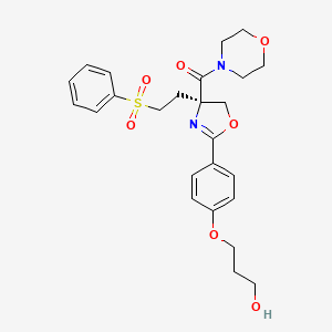 molecular formula C25H30N2O7S B1262296 [(4R)-4-[2-(benzenesulfonyl)ethyl]-2-[4-(3-hydroxypropoxy)phenyl]-5H-oxazol-4-yl]-(4-morpholinyl)methanone 