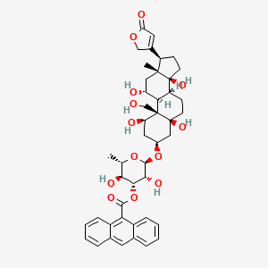 molecular formula C44H52O13 B1262333 [(2~{R},3~{R},4~{R},5~{S},6~{S})-2-[[(1~{R},3~{S},5~{S},8~{R},9~{S},10~{R},11~{R},13~{R},14~{S},17~{R})-10-(hydroxymethyl)-13-methyl-1,5,11,14-tetrakis(oxidanyl)-17-(5-oxidanylidene-2~{H}-furan-3-yl)-2,3,4,6,7,8,9,11,12,15,16,17-dodecahydro-1~{H}-cyclopenta[a]phenanthren-3-yl]oxy]-6-methyl-3,5-bis(oxidanyl)oxan-4-yl] anthracene-9-carboxylate 