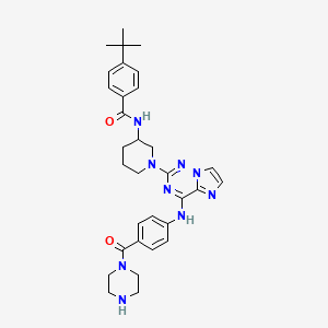 molecular formula C32H39N9O2 B12623473 Benzamide, 4-(1,1-dimethylethyl)-N-[(3R)-1-[4-[[4-(1-piperazinylcarbonyl)phenyl]amino]imidazo[2,1-f][1,2,4]triazin-2-yl]-3-piperidinyl]- 