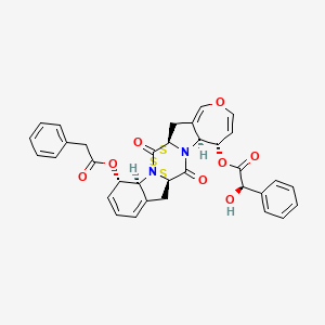 molecular formula C34H28N2O8S3 B1262348 [(1R,4S,5S,12R,15S,16S)-2,13-dioxo-16-(2-phenylacetyl)oxy-8-oxa-22,23,24-trithia-3,14-diazahexacyclo[10.9.3.01,14.03,12.04,10.015,20]tetracosa-6,9,17,19-tetraen-5-yl] (2R)-2-hydroxy-2-phenylacetate 