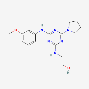 molecular formula C16H22N6O2 B1262357 2-[[4-(3-Methoxyanilino)-6-(1-pyrrolidinyl)-1,3,5-triazin-2-yl]amino]ethanol 