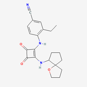 molecular formula C21H23N3O3 B12625044 Benzonitrile, 3-ethyl-4-[[2-(1-oxaspiro[4.4]non-6-ylamino)-3,4-dioxo-1-cyclobuten-1-yl]amino]- 