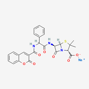 molecular formula C26H22N3NaO7S B1262506 Sodium 6-(D-(-)-alpha-(coumarin-3-carboxamide)phenylacetamide)penicillanate CAS No. 67609-13-6