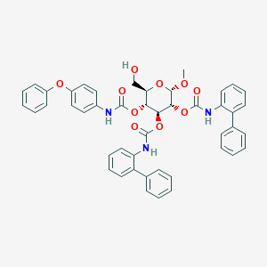 molecular formula C46H41N3O10 B1262512 N-(4-phenoxyphenyl)carbamic acid [(2R,3R,4S,5R,6S)-2-(hydroxymethyl)-6-methoxy-4,5-bis[oxo-(2-phenylanilino)methoxy]-3-oxanyl] ester 