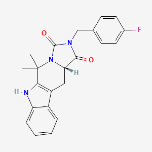 molecular formula C22H20FN3O2 B1262629 (15S)-13-[(4-fluorophenyl)methyl]-10,10-dimethyl-8,11,13-triazatetracyclo[7.7.0.02,7.011,15]hexadeca-1(9),2,4,6-tetraene-12,14-dione 