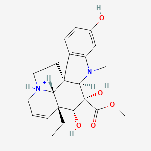 molecular formula C22H29N2O5+ B1262648 11-O-demethyl-17-O-deacetylvindolinium cation 