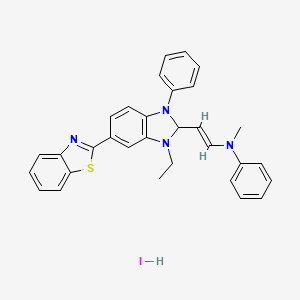 molecular formula C31H29IN4S B12627251 N-[(E)-2-[5-(1,3-benzothiazol-2-yl)-3-ethyl-1-phenyl-2H-benzimidazol-2-yl]ethenyl]-N-methylaniline;hydroiodide 