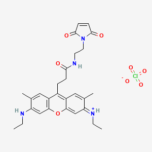 molecular formula C28H33ClN4O8 B1262806 N-[9-(3-{[2-(2,5-dioxo-2,5-dihydro-1H-pyrrol-1-yl)ethyl]amino}-3-oxopropyl)-6-(ethylamino)-2,7-dimethyl-3H-xanthen-3-ylidene]ethanaminium perchlorate 
