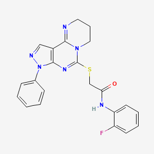 molecular formula C22H19FN6OS B12628501 N-(2-fluorophenyl)-2-((8-phenyl-2,3,4,8-tetrahydropyrazolo[4,3-e]pyrimido[1,2-c]pyrimidin-6-yl)thio)acetamide 